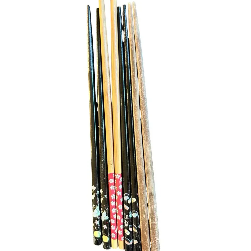 Assorted Lot of 4 Pairs Japanese Decorative Chopsticks - Bamboo & Wood